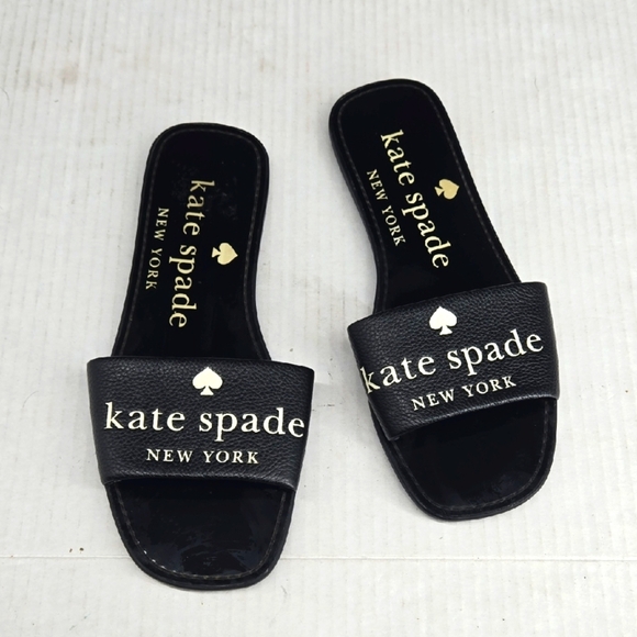 Kate Spade Black Leather Slides 8 - Picture 1 of 5